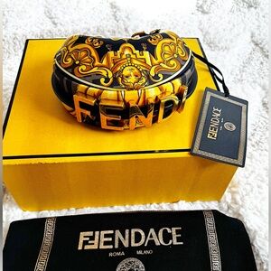 Fendi X Versace Fendace Satin Printed Yellow Black Nano Fendigraphy Bag Purse